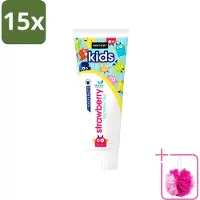 Sence 15 x - Kids 3-8 Jaar - Tandpasta - Aardbei Smaak - Vegan - 75 ml - Bulkverpakking - Tandpasta voor kinderen - Douchemop - Kindertandpasta