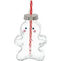 Novaliv glühweinmok 440 ml Gepersonaliseerde kerstmok met drinkrietje - Peperkoekman als glühweinmok - Mok met kerstboombalmotief Kerstboombal Kerstmok handwarmer Kerstmokken
