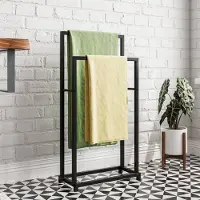 Famanu – Vrijstaande handdoekhouder, zwart, 88 x 44.5 x 21 cm