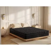 Vente-unique Matras 180 x 200 cm hybride pocketveren 7 zones, vormgeheugenschuim en zwarte tijk dikte 25 cm - van YSMÉE TOLCA
