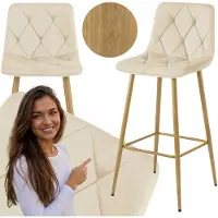 Mufart Modena Barstoel Beige Velours - Hoge Keuken Barkruk met Rugleuning