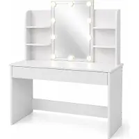 Relaxdays make-uptafel met Hollywood-spiegel, verlichting, en een lade, afmetingen (hoogte x breedte x diepte): 140 x 108 x 40 cm, make-uptafel, wit