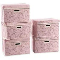 Famanu – Opbergdozen met Deksel, Roze, 15x25x25cm (5 stuks)