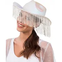 Chaks - Witte iriserende cowboyhoed met franjes voor volwassenen