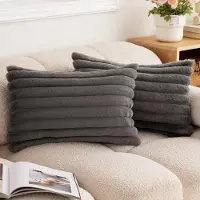 MODFU Kussenslopen 2 stuks 30x50 cm – Zachte pluche & fluweel – Met verborgen ritssluiting – Franjerand – Voor slaapkamer & woonkamer – Grijs