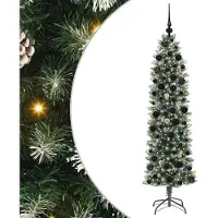 vidaXL Kunstmatige slanke kerstboom Groen en Wit 180 cm