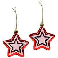 Kaemingk Ster voor het ophangen van rood, wit plastic 8,5 cm 2 stuks