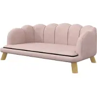 PawHut hondenbank, hondenbank met rugleuning en houten poten, roze