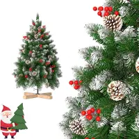YARDIN Kunstkerstboom, 150 cm - Groen, PVC. Kunstmatige kerstboom, spar, voor kerstdecoratie, met sneeuweffect en denappels, inclusief houten voet (met sneeuweffect en denappels, 150 cm)