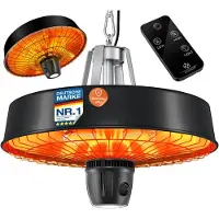 Kesser Terrasverwarmer Elektrische Verwarming voor Plafond Warmtestraler LED-licht Infrarood Heater met ketting + karabijnhaak - Zwart, 2500W