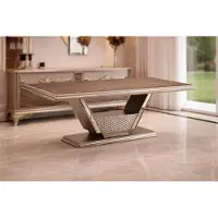 JVmoebel Eettafel in modern design, met houten elementen en gouden metalen accenten