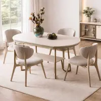 JVmoebel Eettafel, stoelen, modern design, kleur beige, materiaal: hout en metaal, geschikt voor keuken of eetkamer, nieuw