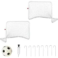 Famanu voetbaldoelset, 2 stuks - Inclusief grondankers, net, bal en pomp - Wit - 78 x 46 x 56 cm