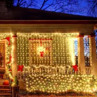 Salcar 2x3 meter, 240 LED-lichtslinger, lichtgordijn voor ramen, 8 lichtmodi, voor binnen, kerstdecoratie, LED, voor thuis, feest, warm wit