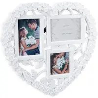 Relaxdays hart fotolijst collage - multi-fotokader - formaat dwars 10x10 cm - 10x15 cm - leuk bruiloftsgeschenk - wit