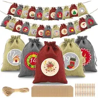 Dripio Adventskalender om zelf te vullen, 24 jute zakjes, 18x13 cm, kerstdecoratie