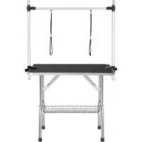 OEM Opvouwbare verzorgingsbank voor huisdieren, inclusief bevestigingsriemen en een opbergrek, gemaakt van MDF en roestvrij staal, afmetingen 90x60x76 cm, kleur zwart