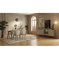 JVmoebel Esszimmer set, beige, modern, luxe: eettafel, stoelen, console, spiegel