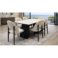 JVmoebel Eettafel, 6 stoelen, eethoek, moderne stijl, beige, praktisch, comfortabel