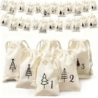 Dripio Adventskalender van katoenen tasjes, 24 stuks, 10x15 cm, met koord en klemmetjes