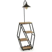 JVmoebel Industriële vloerlamp met plank, houten en metalen design. Staande lamp