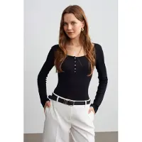 Dilvin Slim-Fit Wol Gebreide Blouse Met Knopen