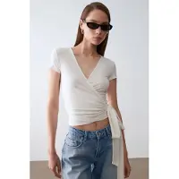Dilvin Crop Wrap Blouse met Strikdetail