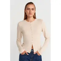 Dilvin Geribde Ronde Hals Knopen Cardigan