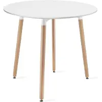 Kendra Home Ronde eettafel Kami wit met poten van beukenhout