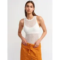 Dilvin Geribbelde Mouwloze Gebreide Blouse