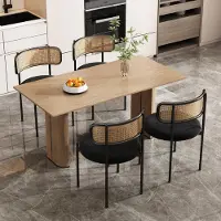 Kein Hersteller Set van vier fluweleetstoelen, modern, eenvoudige fauteuils voor dagelijks gebruik met vier metalen poten, rieten fauteuils, geschikt voor woonkamer en slaapkamer, kleur: zwart