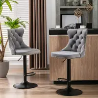 Kein Hersteller Set van 2 draaibare fluwele barstoelen, in hoogte verstelbaar, modern design, bekleed, grijs.