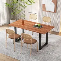 Kein Hersteller Set van 6 eetkamerstoelen, modern, eenvoudig model met vier metalen poten, rieten loungestoel, geschikt voor woonkamer en slaapkamer, bruin