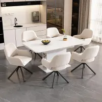 Kein Hersteller Draaibaar, fluweel, set van 4, met leuningen, modern en eenvoudig design, eetkamerstoel, zonder eettafel, beige