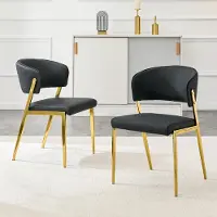 Kein Hersteller Set van 2 moderne eetkamerstoelen met metalen frame, beklede zitting en rugleuning – Stabiel, zwarte kleur