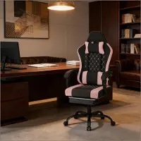 Kein Hersteller Zachte massagestoel voor gaming, ergonomische computerstoel, draaibare bureaustoel (alleen bureaustoel) - zwart, roze