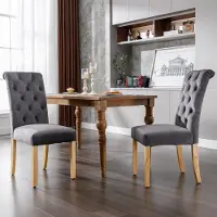 Kein Hersteller Set van 2 fluwele stoelen met eiken poten, met knoopdetails en chromen afwerking. Geschikt voor slaapkamer, keuken, woonkamer, lounge of als fauteuil. Kleur: grijs