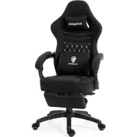 Dowinx Gamingstoel met stoffen bekleding, gel- en pocketveringkussens, massagefunctie, verstelbare voetsteun, ergonomisch ontwerp, beige kleur