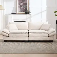 Kein Hersteller Een moderne, eenvoudige tweezitsbank met een comfortabele vulling, voorzien van één kussen. De bank is zacht, ruim en geschikt voor de woonkamer, slaapkamer of het kantoor. Kleur: beige
