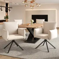 Kein Hersteller Twee eetkamerstoelen, gestoffeerde fauteuil met 4 metalen poten, 360° draaistoel, stoel voor woonkamer en slaapkamer, werk- en bureaustoel, lendensteun, fluweel, beige