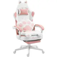 Dowinx Ergonomische gamingstoel, met voetsteun, bekleed met stof, verstelbaar, design met kattenpootjes, roze-wit