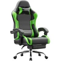 Dowinx Gaming stoel, ergonomische stoel, gamefauteuil met voetsteun, draagvermogen 150 kg, gamingstoel met verstelbare armleuningen, groen