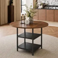 Kein Hersteller Eetkamertafel van rundleer, 107 cm, met dubbel laadvlak, MDF, metalen frame, geschikt voor 2-4 personen (zwart, walnoot)