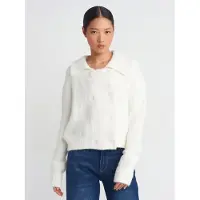 Dilvin Geribde Polo-kraag Knop Cardigan