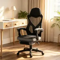 Kein Hersteller Ergonomische gamingstoel, hoge rugleuning, verstelbare bureaustoel, computerstoel (alleen computerstoel) - Zwart + Grijs