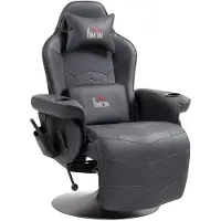 Kein Hersteller Gamingstoel, met massagefunctie, verstelbare rugleuning, voetsteun, geschikt tot 120 kg, stalen frame, kunstleer, zwart