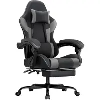 Kein Hersteller Ergonomische gamingstoel, met lendensteun, bekleed met Polyurethanleer, comfortabel, draagvermogen 200 kg, verstelbare zithoogte en rugleuning - Zwart + Grijs