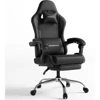 Dowinx Gaming stoel met voetsteun en massagefunctie in de lendensteun. Ergonomische gaming stoel, comfortabele gaming fauteuil met hoofdsteun, zwart