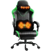 Dowinx Gaming stoel, ergonomische stoel, gamefauteuil met voetsteun, draagvermogen 150 kg, gamingstoel met verstelbare armleuningen, zwart-groen