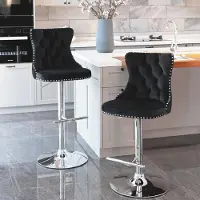 Kein Hersteller Set van 2 draaibare fluwele barstoelen, in hoogte verstelbaar, met chromen voet, bekleed, zwart.